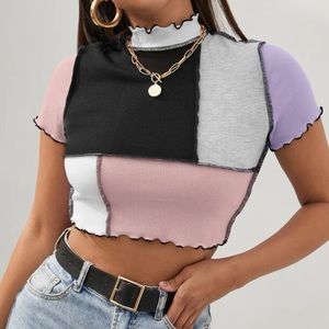 color block stitch crop